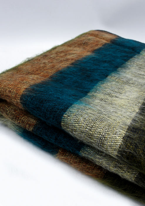 Green and Blue Mix Multi Colored Hand-loomed Soft Yak Wool Blanket