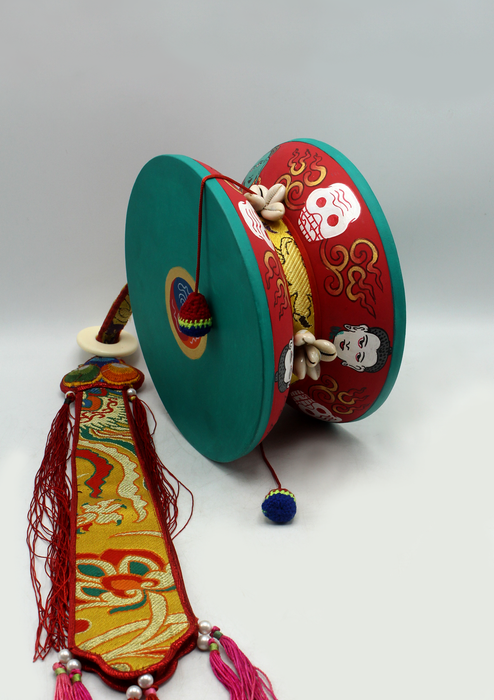 Tibetan Buddhist Ritual Hand Painted  Chod Drum Damaru