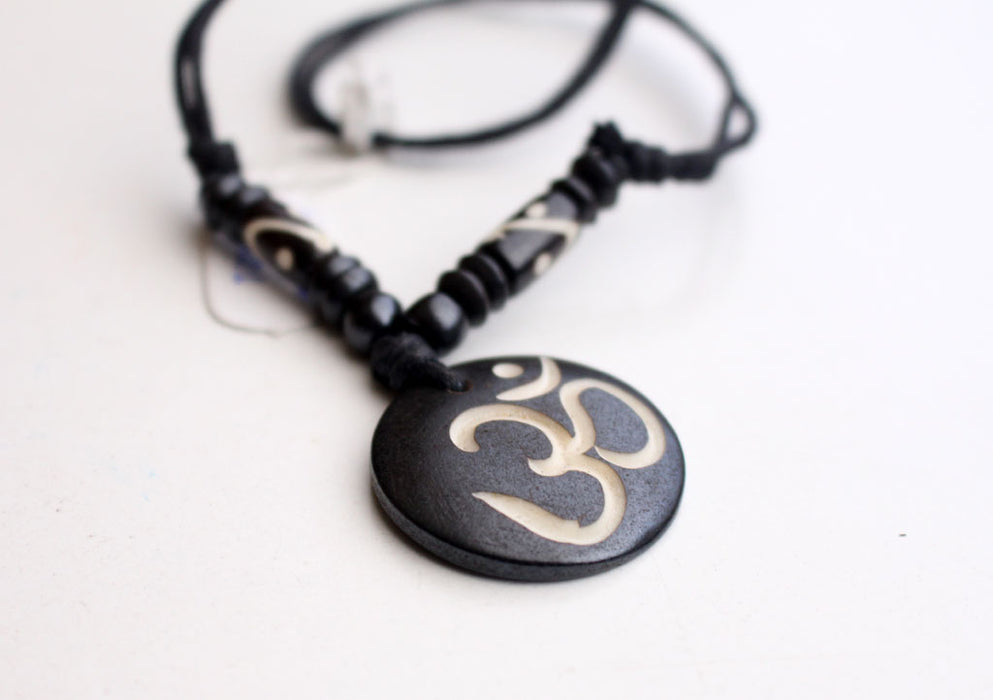 Hindu Power Mantra Om Bone Necklace