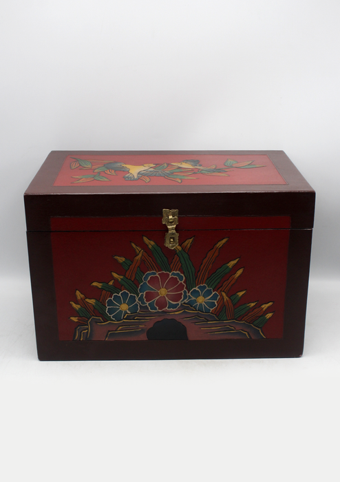 Handpainted Tibetan Sankha Flower Wooden Box- Extra Large