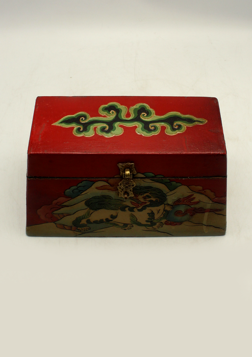 Handpainted Tibetan Snow Lion Jewelry Box with Endless Knot