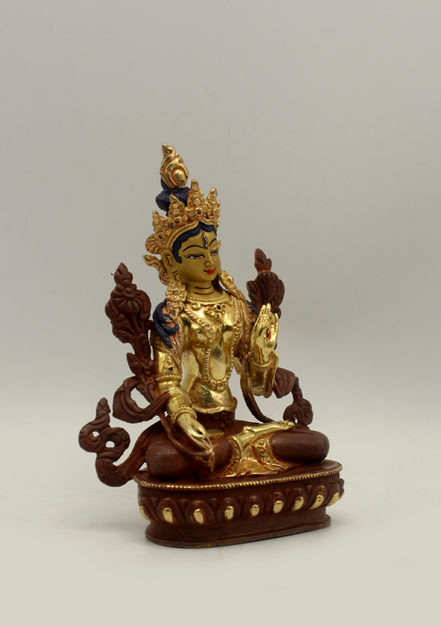 Partly Gold Plated White Tara Statue 5.5" H