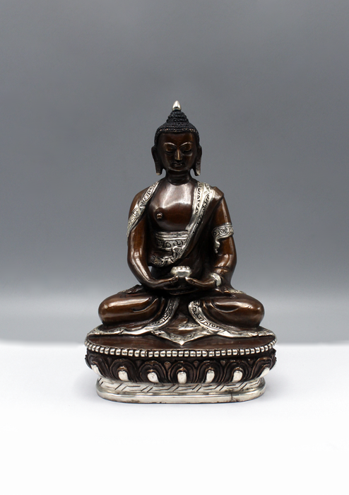 Silver Copper Amitabha Buddha Statue 6"H