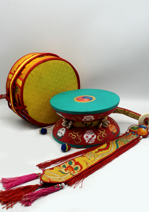 Tibetan Buddhist Ritual Hand Painted  Chod Drum Damaru