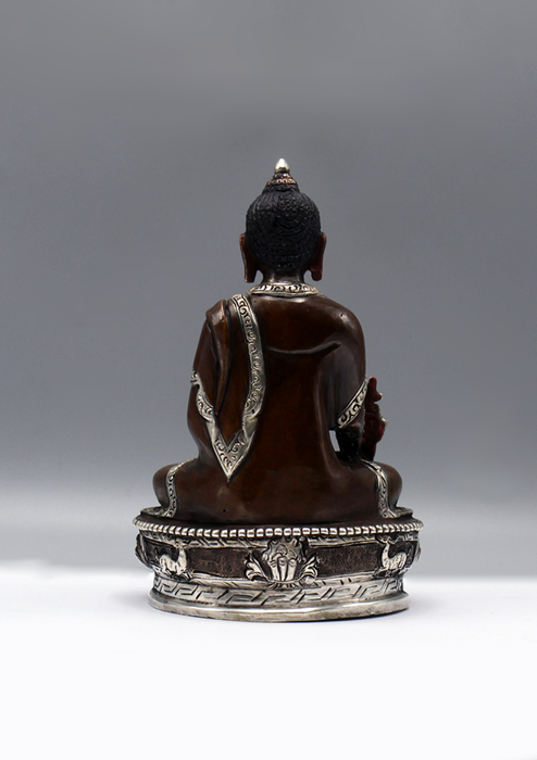 Silver Copper Medicine Buddha Statue 6"H