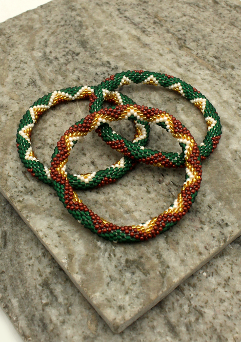 Dark Green Brown Star  Nepalese Roll on Bracelet