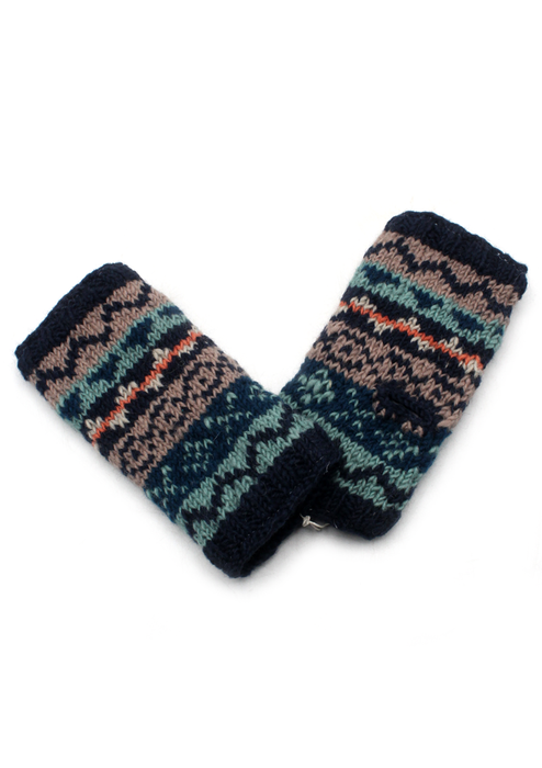 Blue Multicolor Woolen Fingeless Hand Warmer