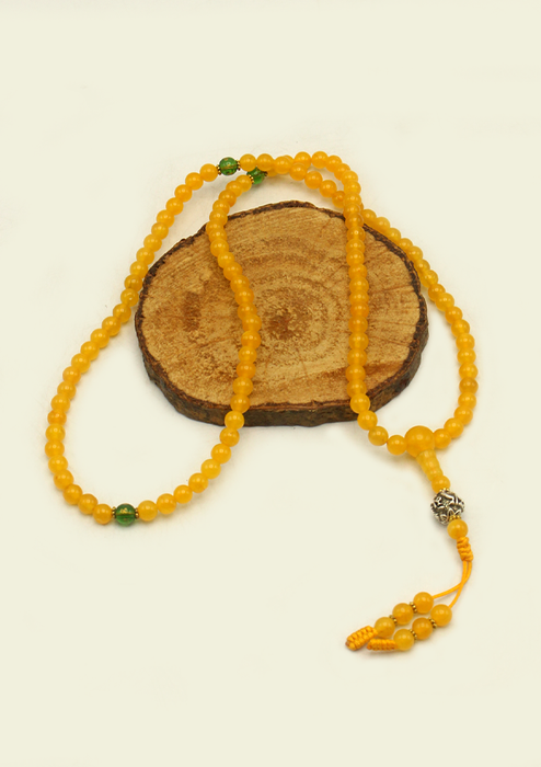 Amber Faux Beads with Om Mani Counter Prayer Mala