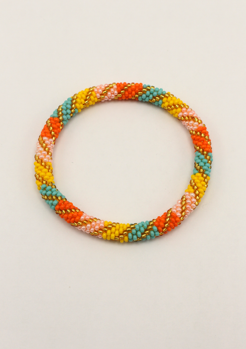 Yellow Orange stripes Roll  Beads Bracelet