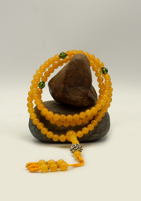 Amber Faux Beads with Om Mani Counter Prayer Mala