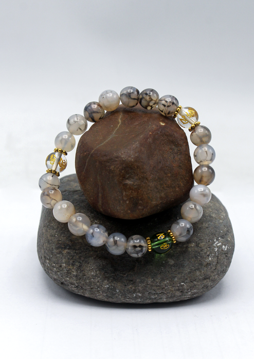 Labradorite with Mantra Bead strechable  Mala Bracelet