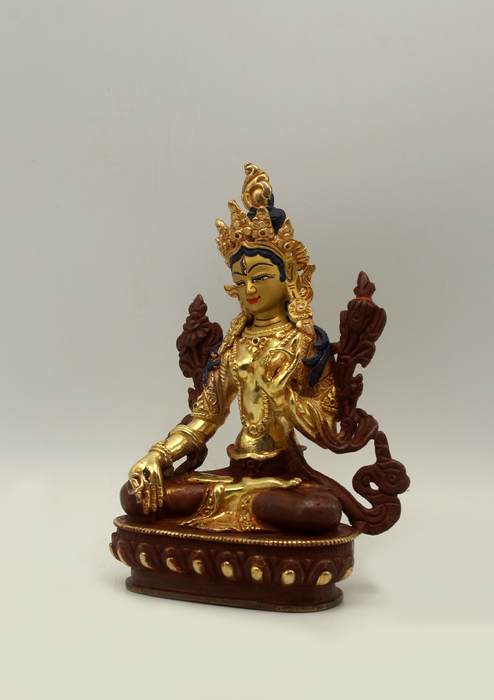 Partly Gold Plated White Tara Statue 5.5" H