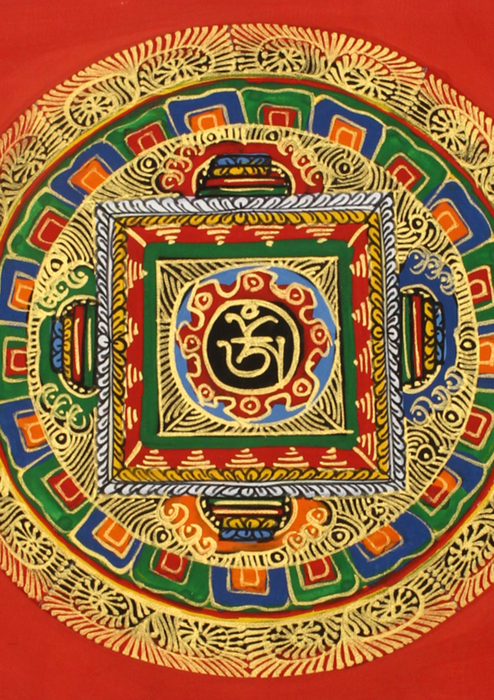 Tibetan Om Mandala Hand Painted Mini  Thangka (H)