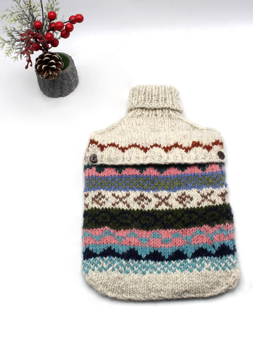 Handknitted Christmas White Woolen Hot Water Bag Cover