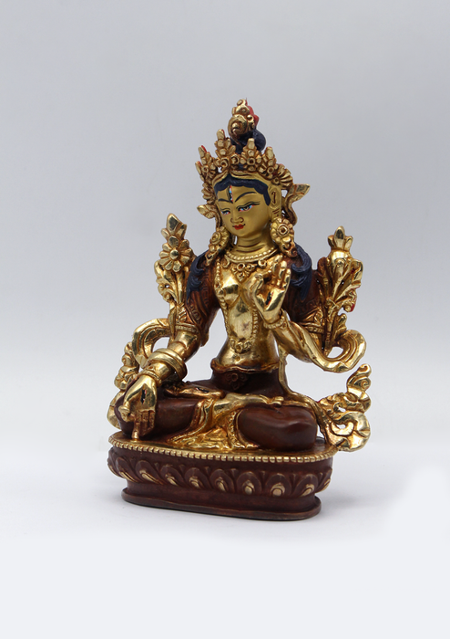 Partly Gold Plated Copper White Tara Statue 5.5"H