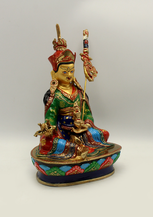 Hand Painted Guru Padmasambhava Gold Plated Statue