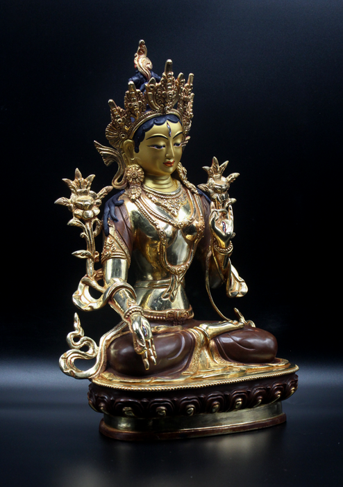 Partly Gold-Plated Radiant White Tara Statue 13"H