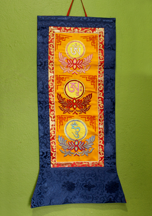 Om Ah Hum Mantra Brocade Buddhist Ritual Wall Hanging Banner