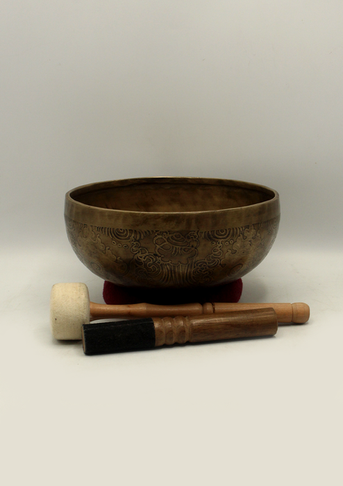 Auspicious Buddhist Symbols Engraved Tibetan Singing Bowl 8"