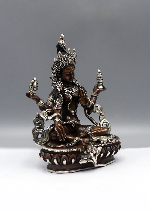 Silver plated Copper Laxmi God of Wealth Statue 6.5"H