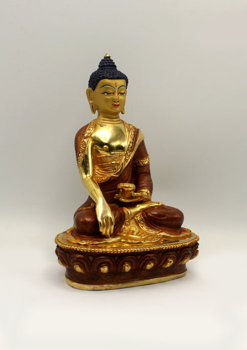 Partly Gold Plated Shakyamuni Buddha Statue 8" H