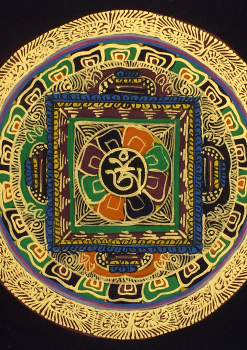 Tibetan Om Mandala Hand Painted  Mini Thangka (F)