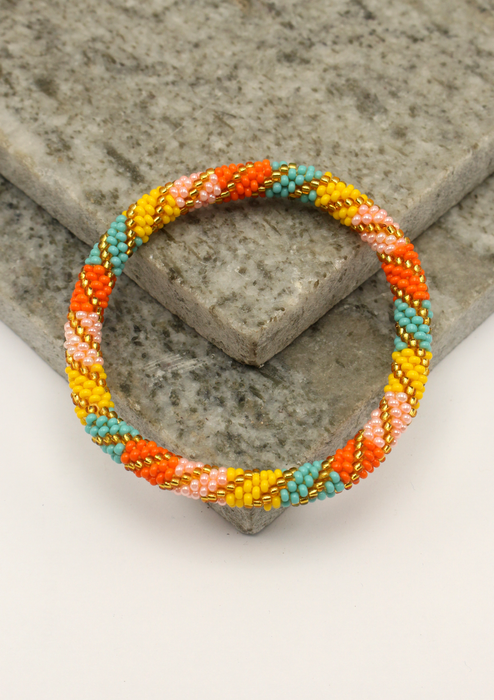 Yellow Orange stripes Roll  Beads Bracelet