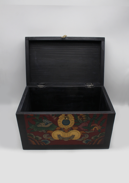 Handpainted Tibetan Sankha Flower Wooden Box- Extra Large