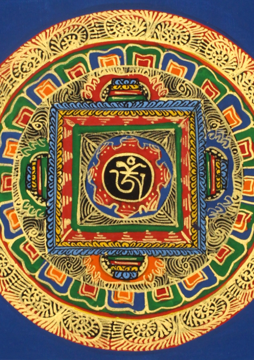 Tibetan Om Mandala Hand Painted Thangka (G)