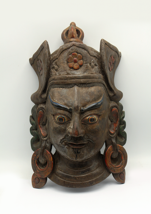 Handcarved Wooden Guru Rinpoche Wall Hanging Mask