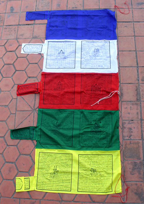 Polyester Vertical Prayer Flag with Tibetan Deities and Windhorse, Darchok Prayer Flag