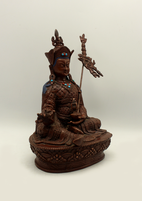 Stone Inlaid Copper Guru Padmasambhava Statue  8"H