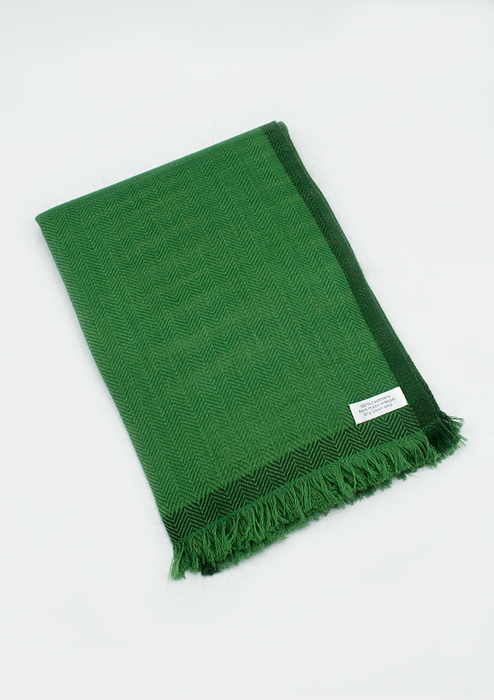 100 % Exclusive Green Cashmere Shawl with Border Herringbone Pattern