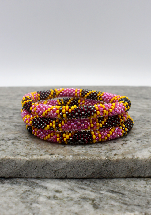 Yellow Black Spiral Nepalese Roll on Beads Bracelet