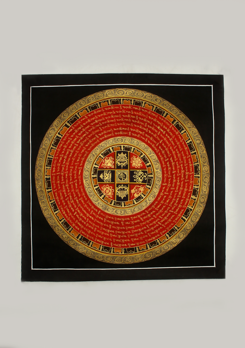 Red Mantra Mandala Astamangal Thangka Painting