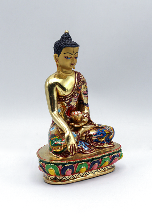 Beautifully Hand Painted Gold Plated Shakyamuni Buddha Statue