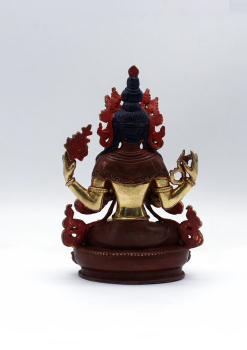 Partly Gold Plated Chenrezig Statue 5.5" H