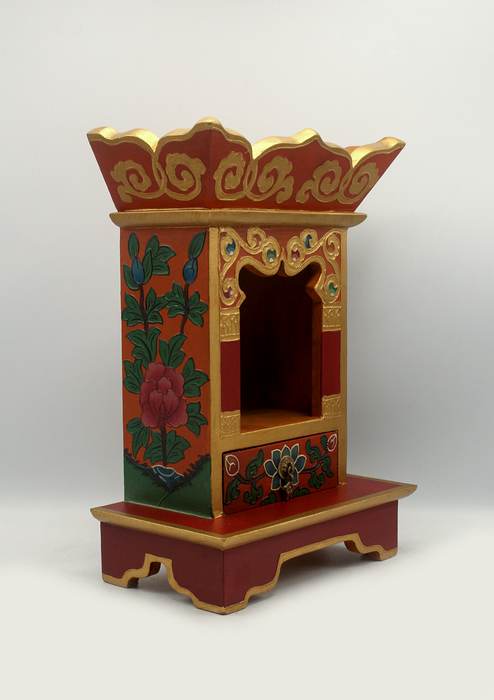 Lotus  Flower Tibetan Wooden Shrine Altar Box