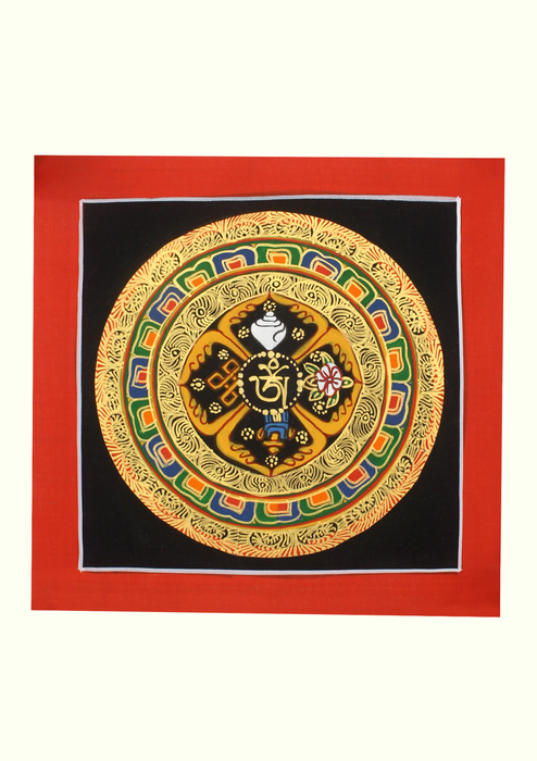 Tibetan Om Auspicious Symbols Hand Painted  Mini Thangka (E)