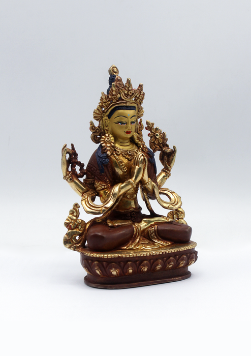 Partly Gold Plated Chenrezig Statue 5.5" H