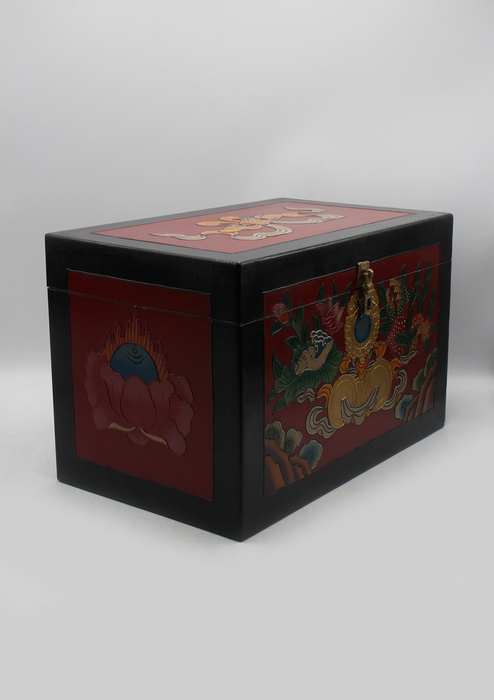 Handpainted Tibetan Sankha Flower Wooden Box- Extra Large