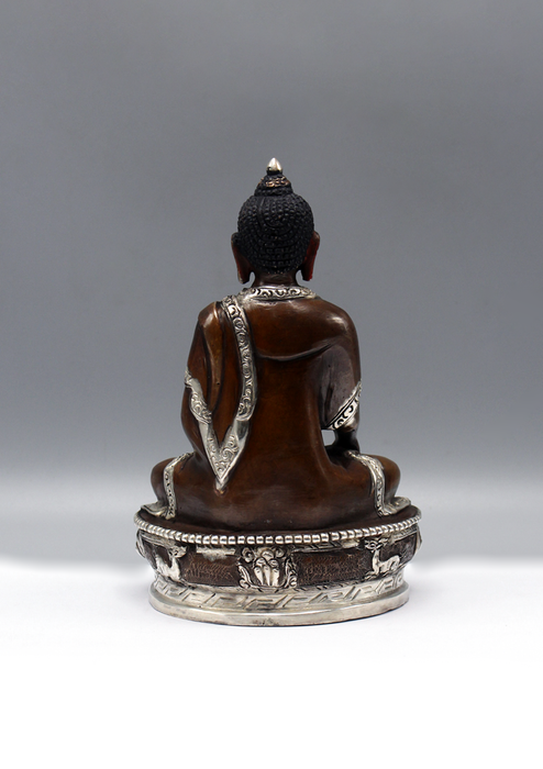 Silver Copper Shakyamuni Buddha Statue 6"H