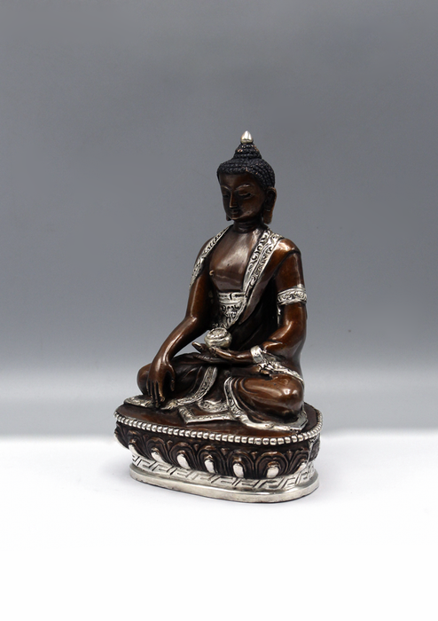 Silver Copper Shakyamuni Buddha Statue 6"H