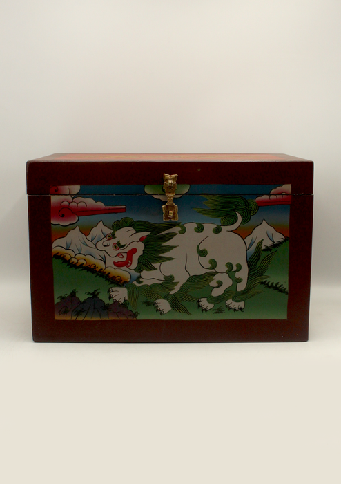 Handpainted Tibetan Snow Lion Wooden Box- Extra Large