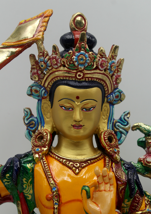 Masterpiece  Painted 24 K Bodhisattva Manjushree Statue 9"H