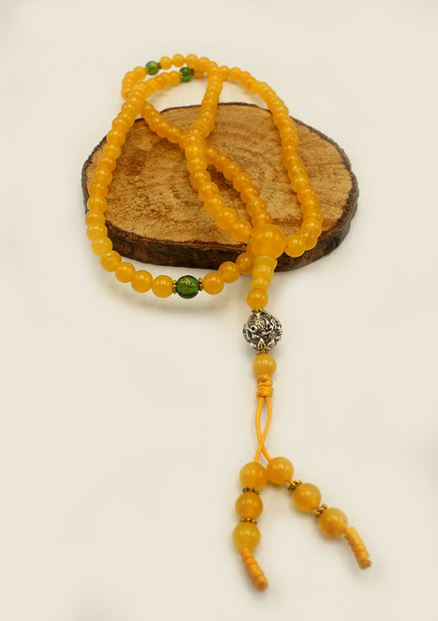 Amber Faux Beads with Om Mani Counter Prayer Mala