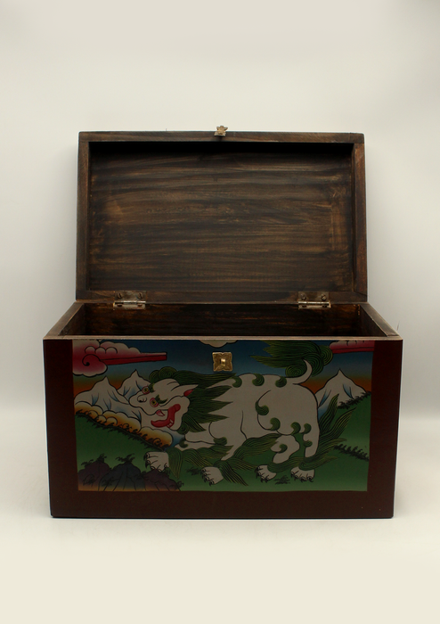 Handpainted Tibetan Snow Lion Wooden Box- Extra Large