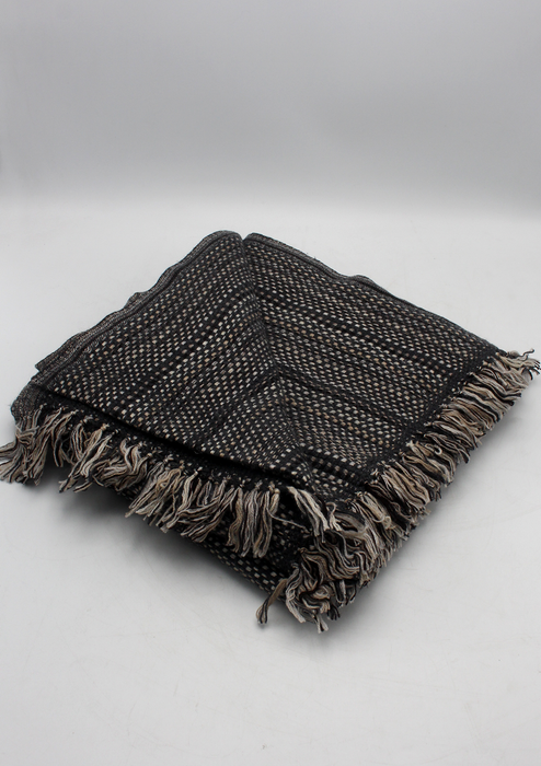 Luxurious Black and Grey Hand Knitted Cashmere Blanket