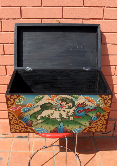 Handpainted Tibetan Snow Lion king of beasts Wooden Large Box