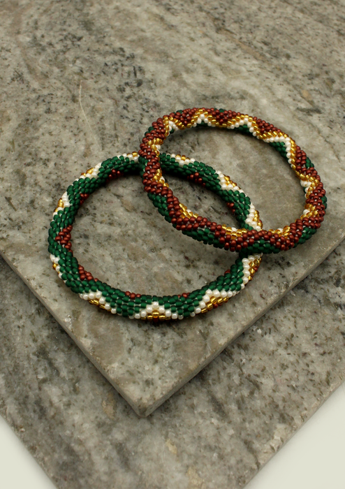 Dark Green Brown Star  Nepalese Roll on Bracelet